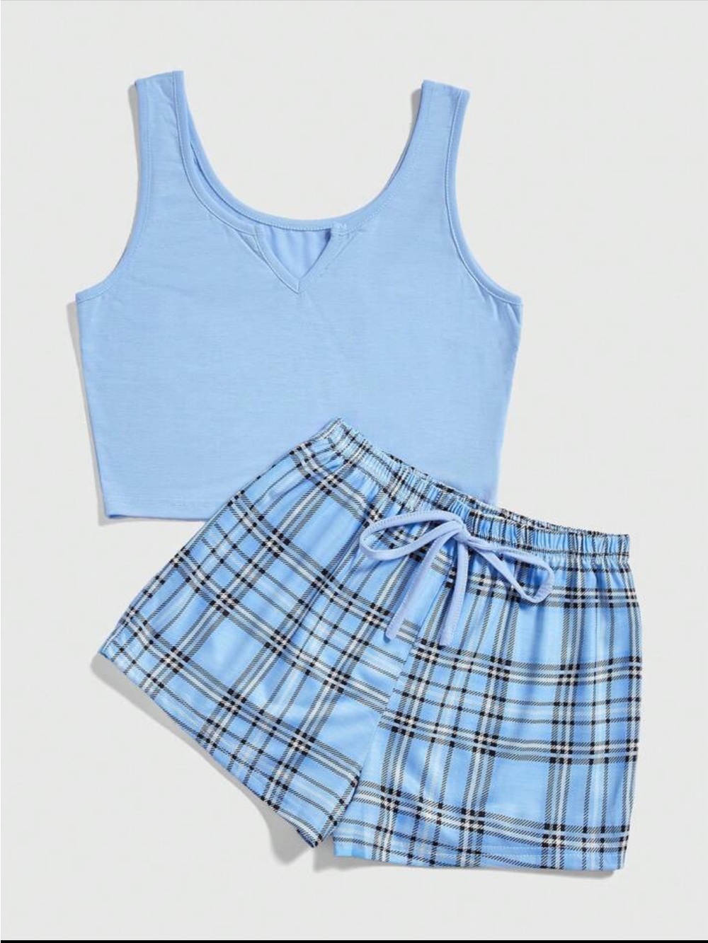 Kawaii Blue Plaid Tank & Shorts Sleep Set